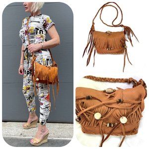 New Handmade Natural leather Fringe Crossbody bag
